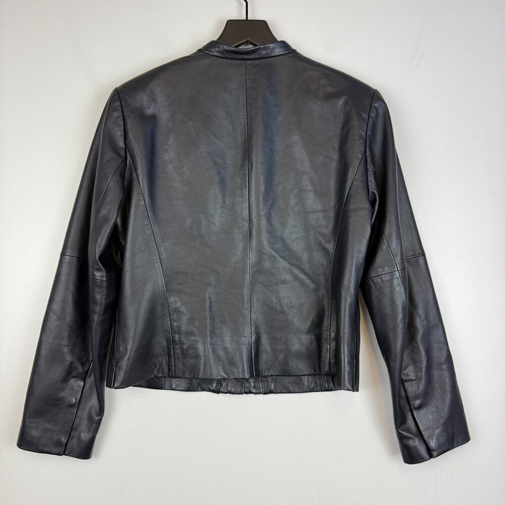 WORTH Luxury 100% Leather Womens Jacket Black - Size 12P Petite - Picture 9 of 11
